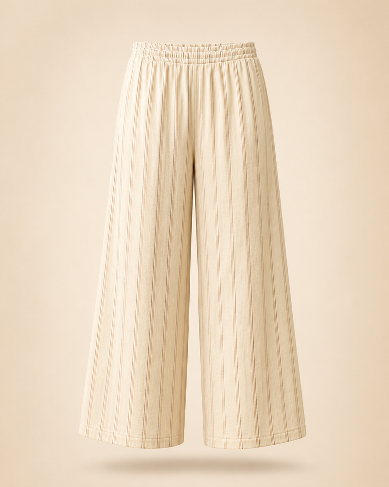 Cotton Wide Leg Pants- Multi Stripe