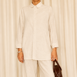 Light-weight Khaddar Tie-Waist Shirt- Off-white