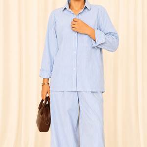 Textured Cotton Shirt- Blue Wide Stripes