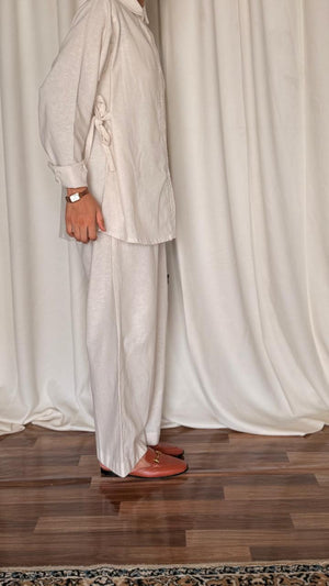 Light-weight Khaddar Wide Leg Pants- Off White