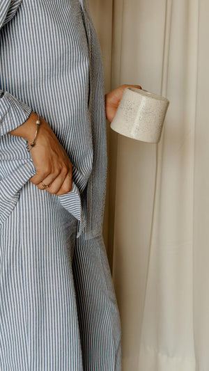 Textured Cotton Shirt- Blue Wide Stripes