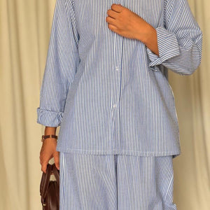 Textured Cotton Shirt- Blue Wide Stripes