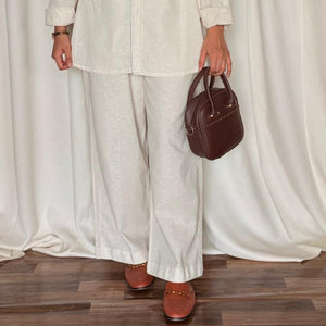 Light-weight Khaddar Wide Leg Pants- Off White