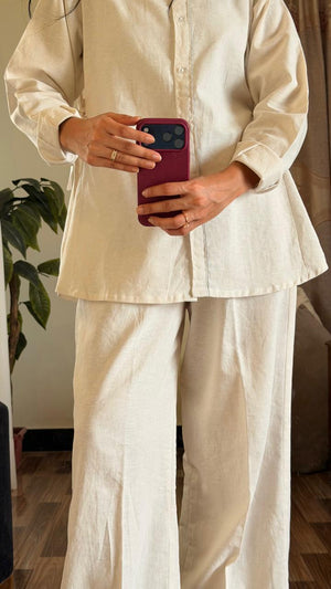 Light-weight Khaddar Wide Leg Pants- Off White